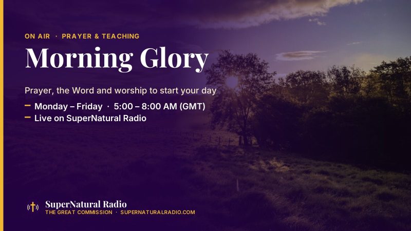 Programme banner: Morning Glory — Monday – Friday  ·  5:00 – 8:00 AM (GMT)